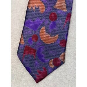 Cellini‎ Collection Mens Silk Tie Purple Orange Abstract Geometric Moon Made USA